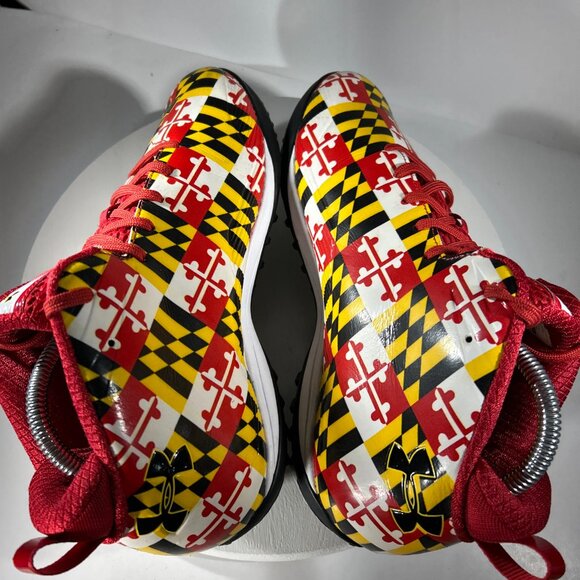 RARE Under Armour Mens Size 10.5 Shoes Maryland Flag Sneakers Mid Top Terrapins - Picture 8 of 13